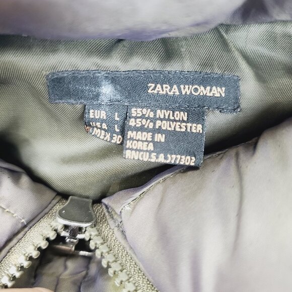 Zara Women's Radiation Green Mock Neck Goose Down Winter Puffer Jacket Size L - Picture 5 of 10